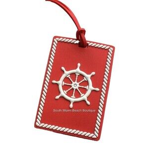 Nautical Luggage Tag ID Badge Holder Ships Wheel Anchor  Red White Cruise Boat
